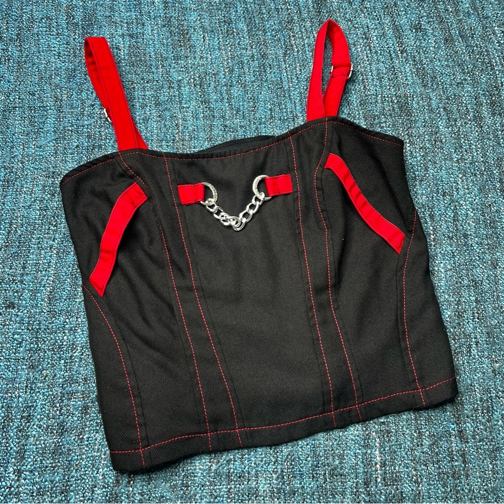 Royal Bones by Tripp NYC Cropped Corset Chain Top in Black Red Women's Small
